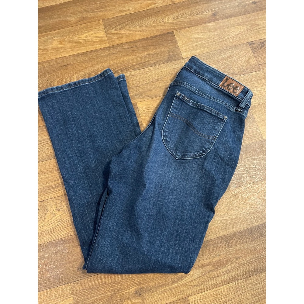 Lee Womens Mid Rise Bootcut Jeans Dark Wash Stretch Denim Size 14M